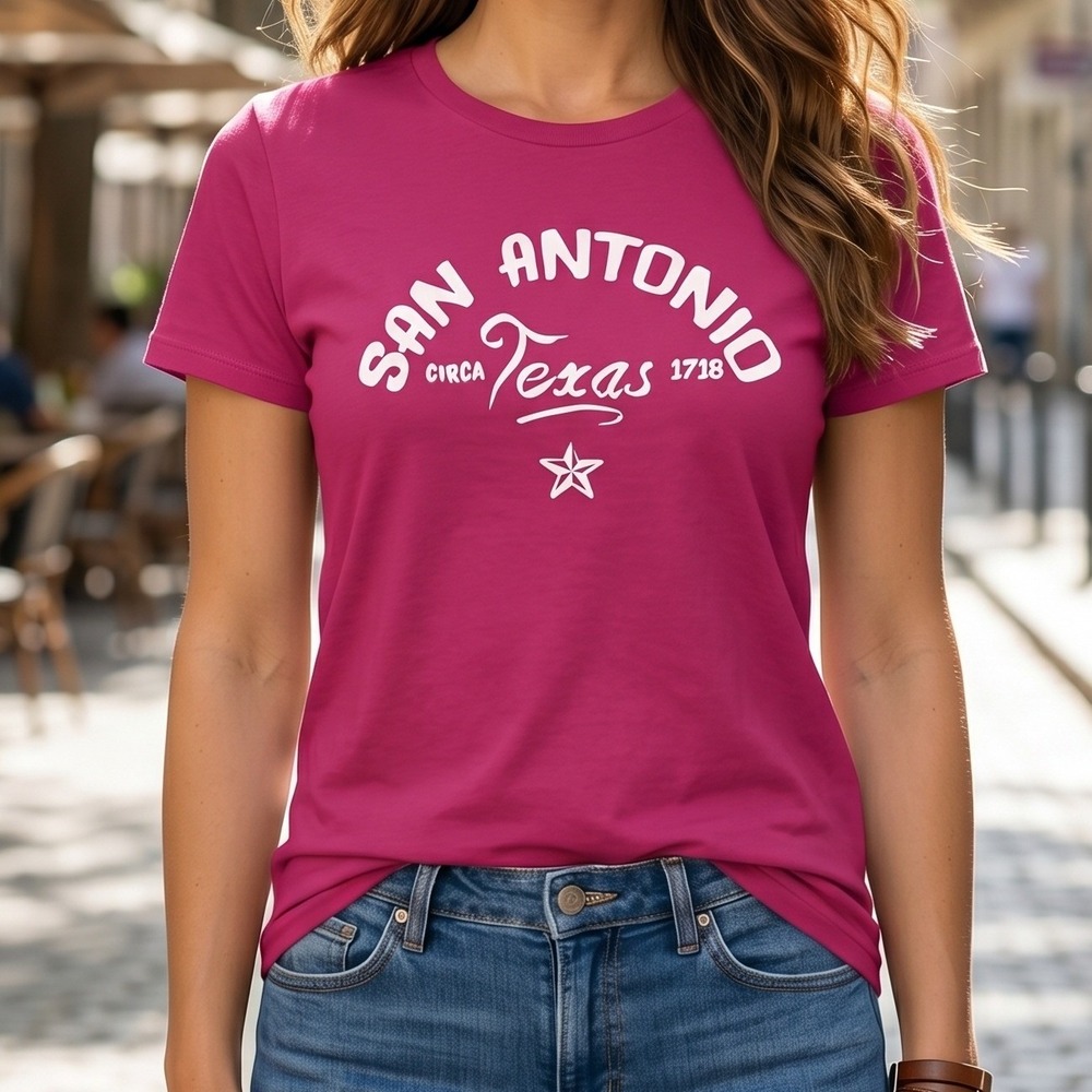 Gildan San Antonio Texas Circa 1718 Graphic‎ T-Shirt Magenta Pink Cotton XL